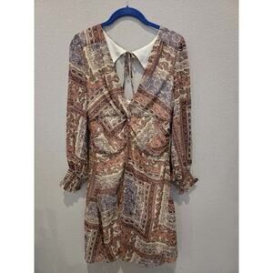 Julia Jordan Paisley Print Dress M Multicolor V-Neck Open Back Short